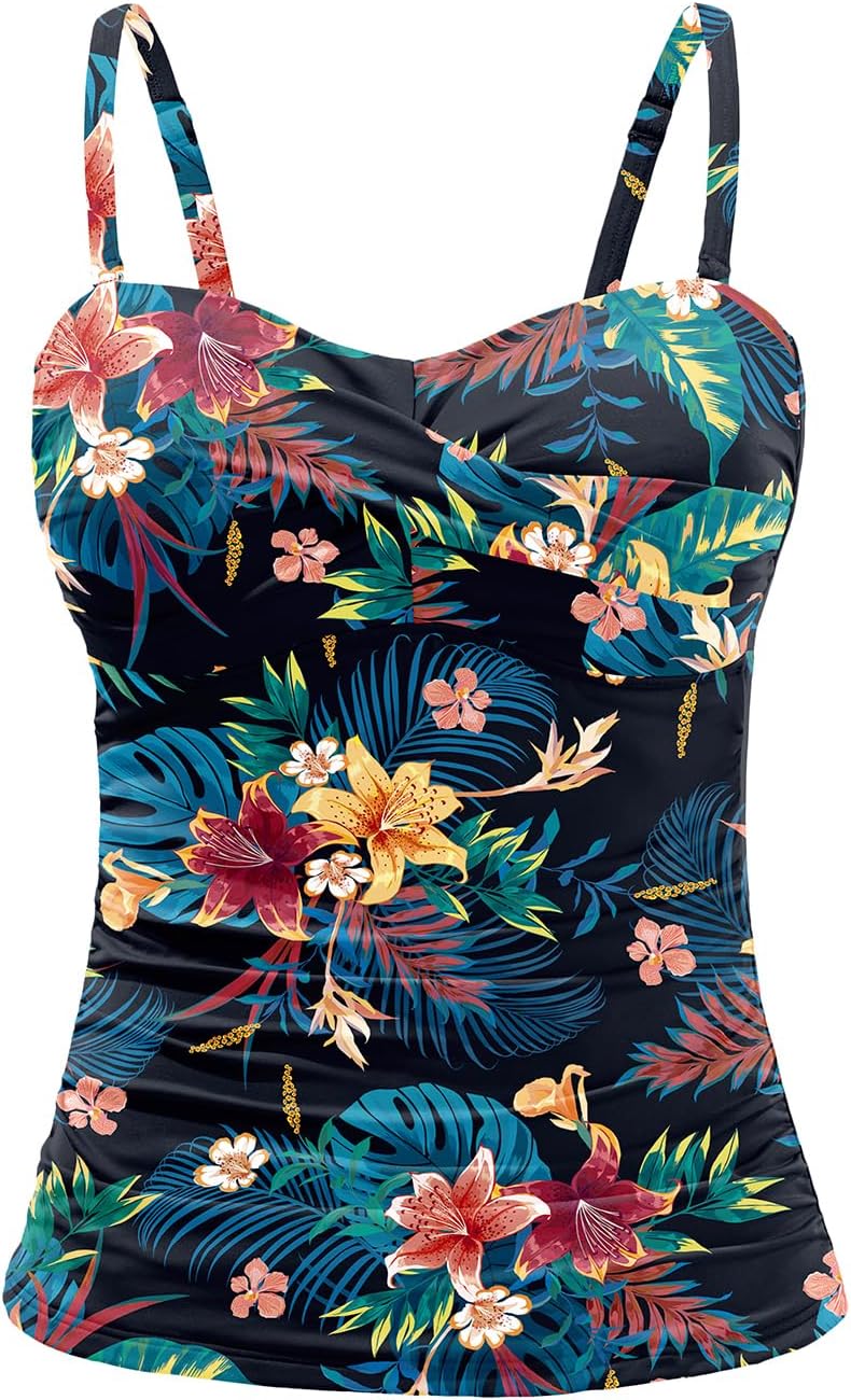 Holipick Tankini Top for Women Twist Front Bandeau Swimsuit Tummy Control Bathing Suit Tops Only No Bottom - Image 1